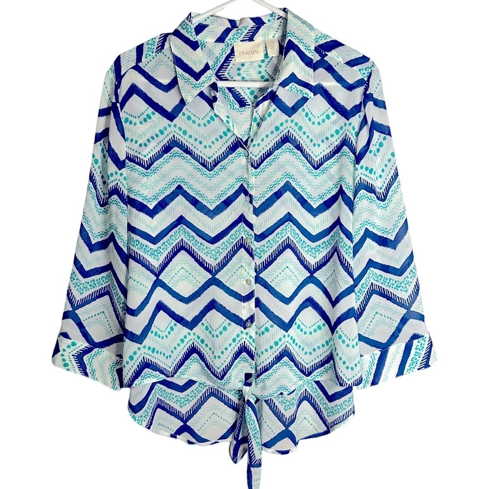 Chico’s Dallas Zigzag Chevron Blouse Coastal Resort #570137920 Size 2/US L